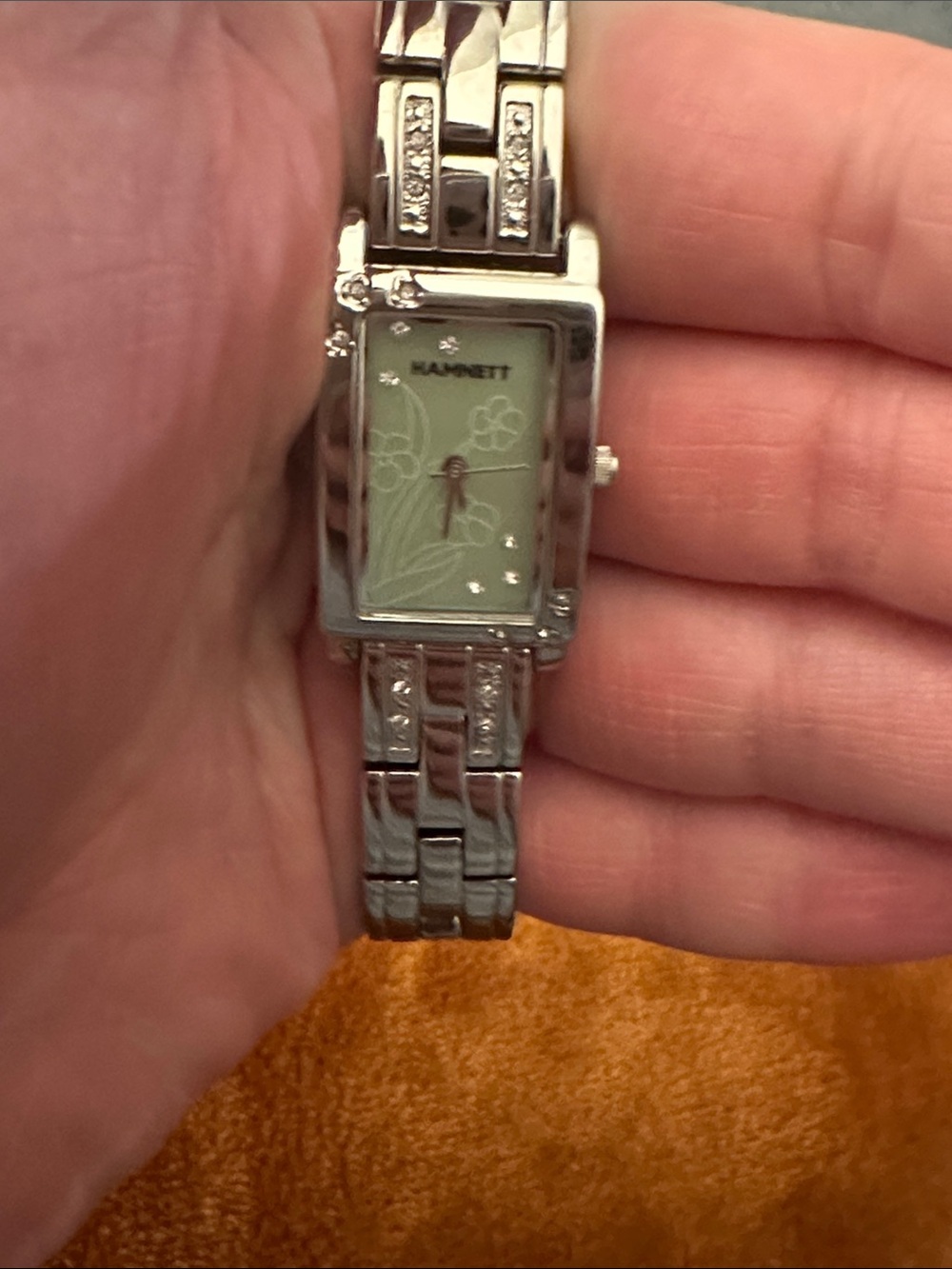 HAMNETT Women's Silver Watch with Mint Green Floral Dial